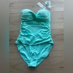 Anne Cole SZ 8 Twist Front Shirred Bandeau One-Piece W/Adjustable Strap NWT